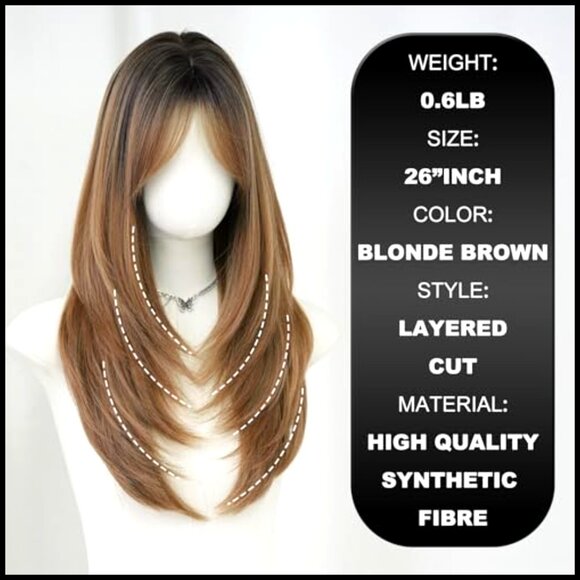 Layered Synthetic Wig with Bangs Heat Resistant Fiber Adjustable Cap Daily Wear main image 5